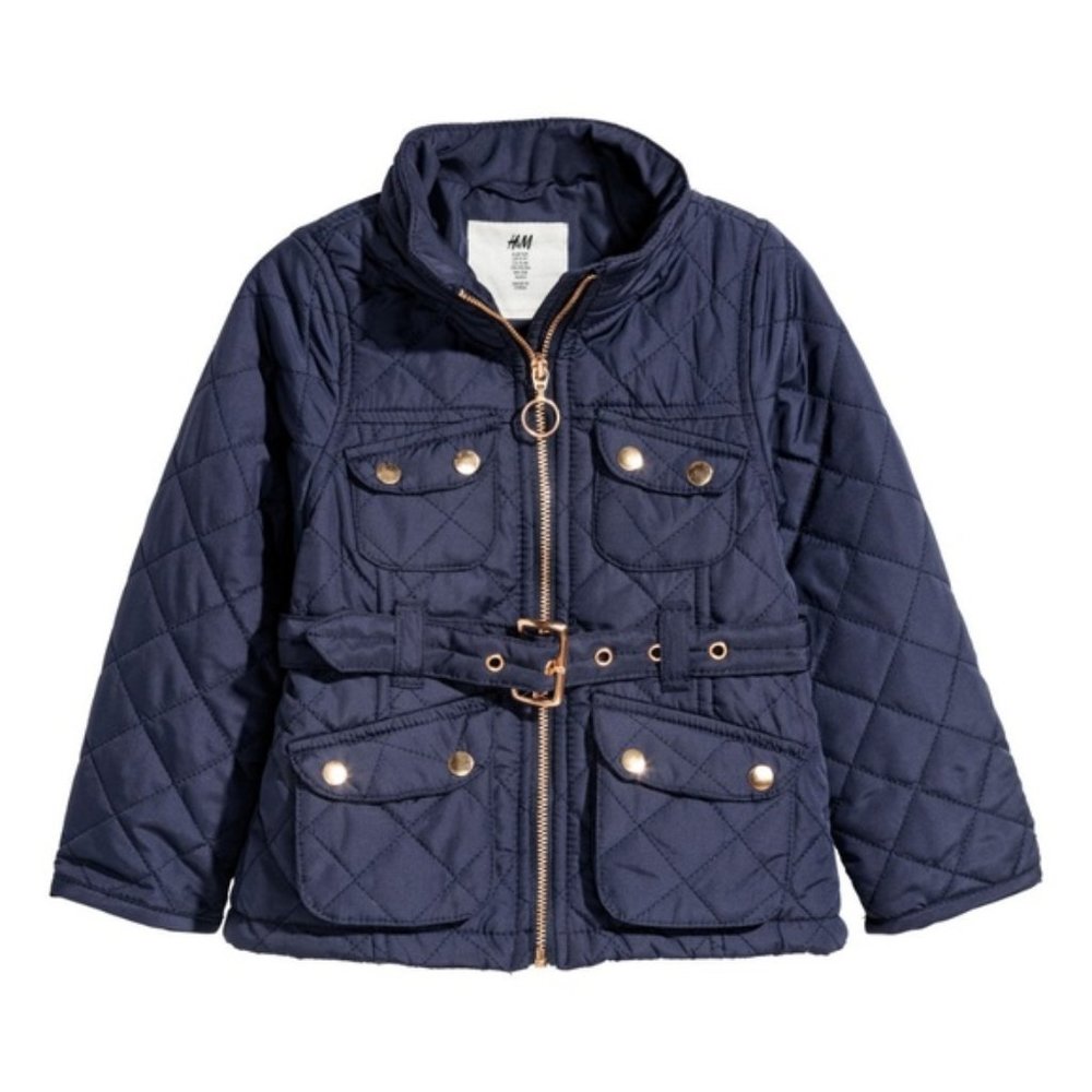 H&M Girl Navy Blue Quilted Jacket with belt